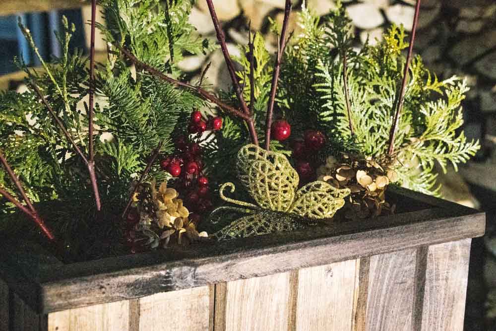 outdoor Christmas planter with custom wood box 